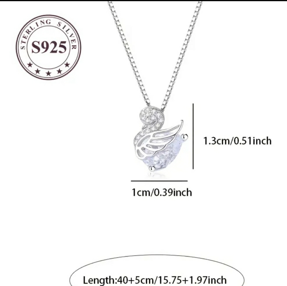 New S925 And Moissianite Lab Cut Diamond Accent Silver Swan Necklace - Picture 4 of 5